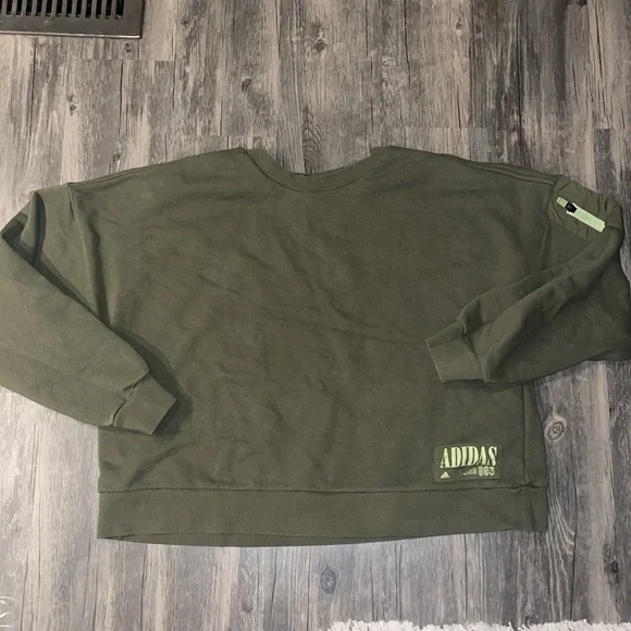 Adidas  Womens Focus Olive Crew Pullover Sweatshirt Size large - Picture 4 of 7